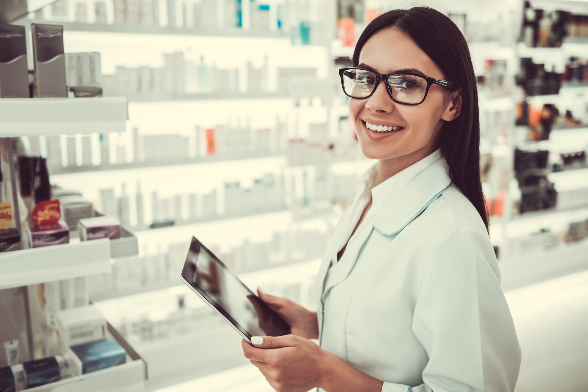 beautiful pharmacist working